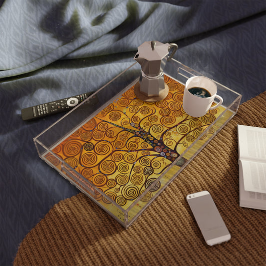 Symbolic Harmony: Gustav Klimt Tree of Life Acrylic Serving Tray, Embrace Artistic Elegance