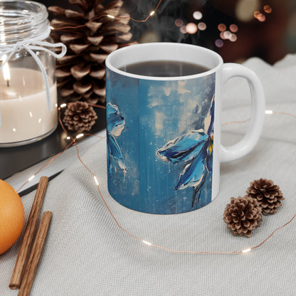 Elevate Your Sips with Blue Orchid Abstract Paintings Ceramic Mug