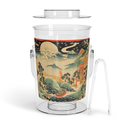 Harmony of the Elements: Japanese Tapestry-Inspired Ice Bucket with Tongs