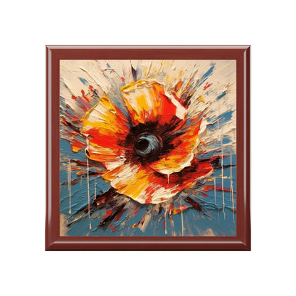 Poppy Symphony: Jewelry Box with Abstract Floral Artwork