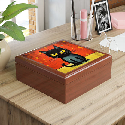Fashionably Retro Feline: Midcentury Modern Jewelry Box with a Vintage Cat-Inspired Flair