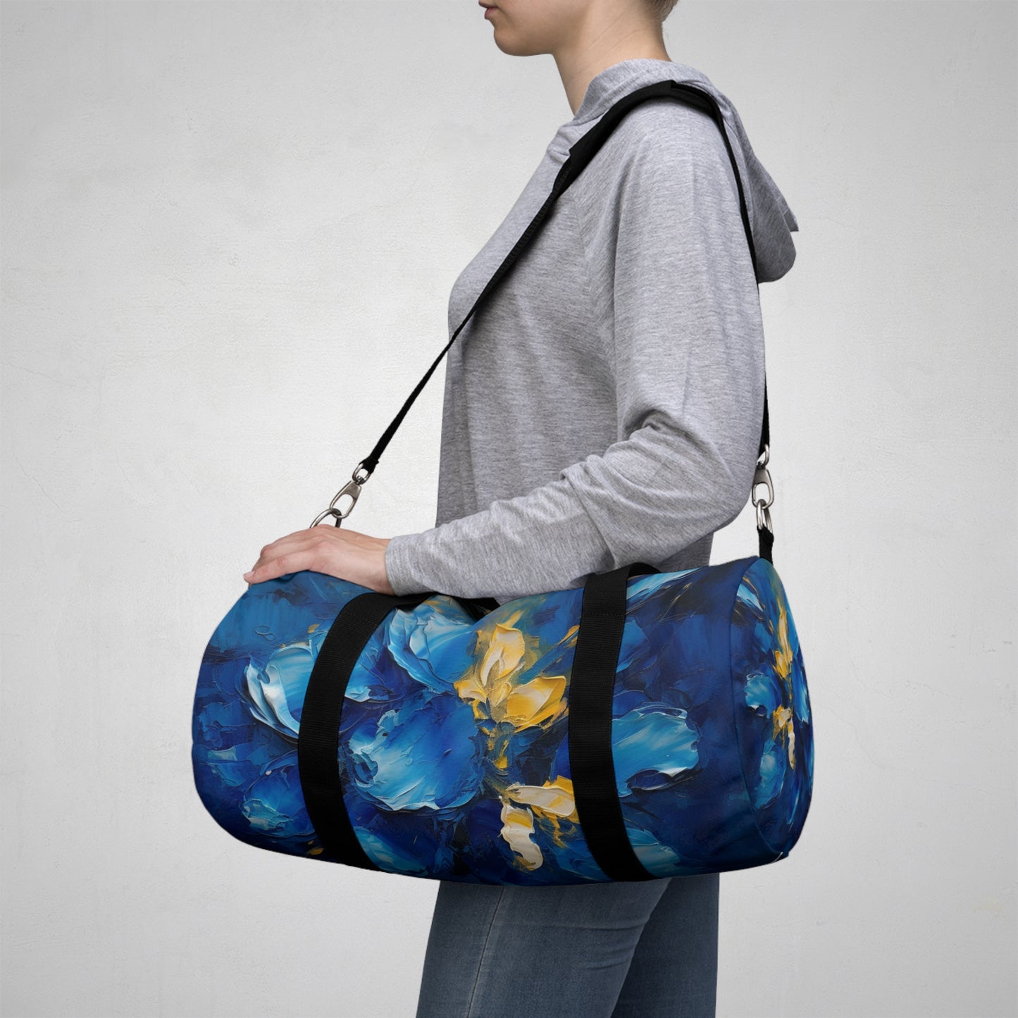 Abstract Wallpaper Duffel Bag: Immersive Floral Beauty with Blue Orchid Motif