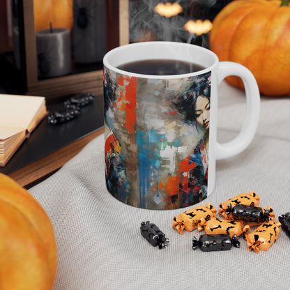 Abstract Wallpaper Bliss: Geisha Painting Ceramic Mug for Coffee Lovers