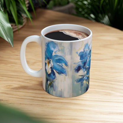 Embrace Artistic Expression with Blue Orchid Abstract Painting Ceramic Mug