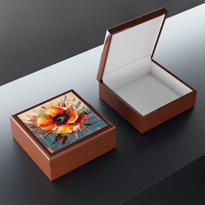 Poppy Symphony: Jewelry Box with Abstract Floral Artwork