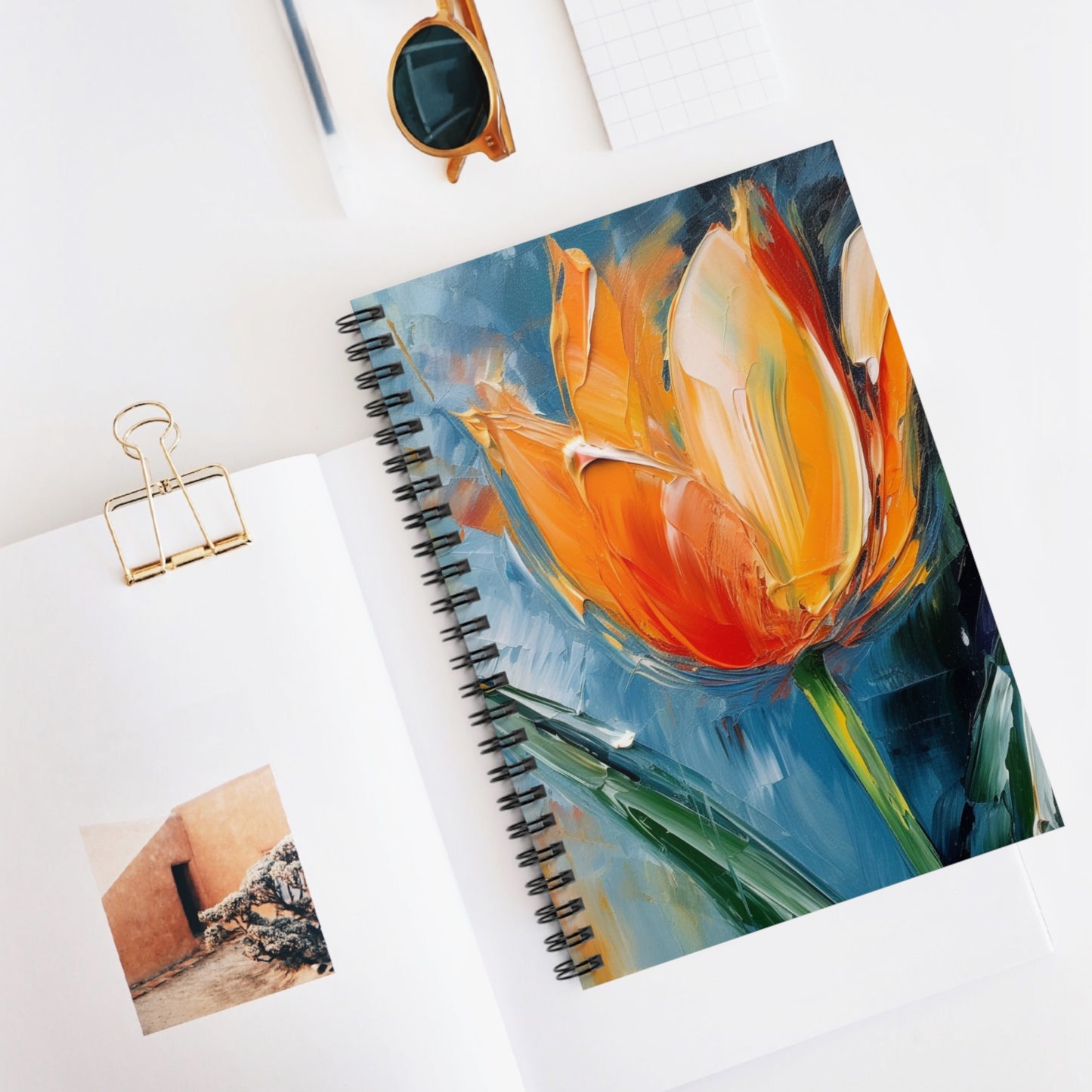 Orange Tulip Magic on Spiral Notebook: A Blossoming Artistic Delight