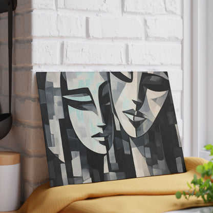 Abstract Oil Paint Glass Cutting Board: Cubist Artistry in a Portable Masterpiece