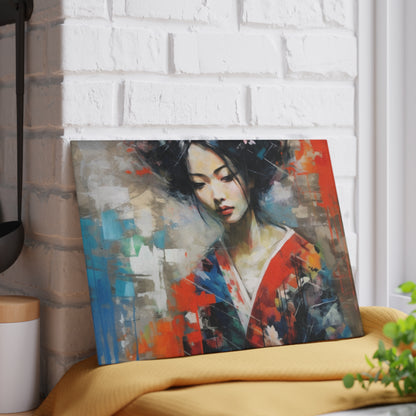 Glass Cutting Board with Geisha Art: Japanese Artistic Flair