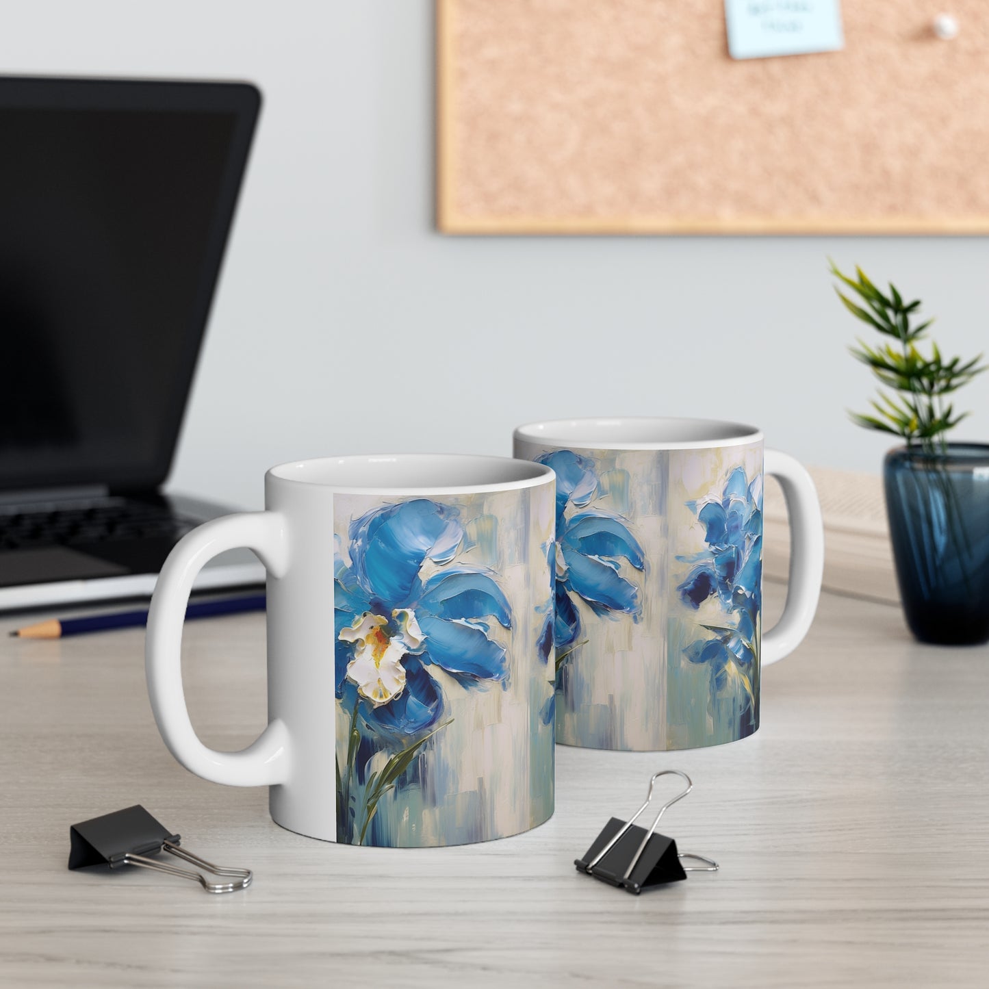 Embrace Artistic Expression with Blue Orchid Abstract Painting Ceramic Mug