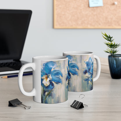 Embrace Artistic Expression with Blue Orchid Abstract Painting Ceramic Mug