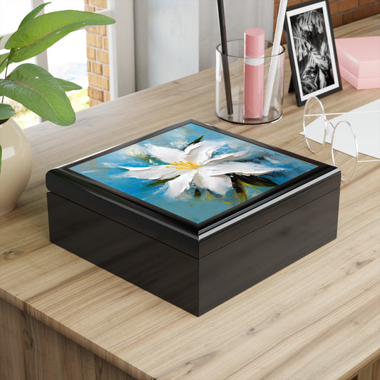 Ethereal Elegance: Jewelry Box featuring an Abstract Oil Painting of Jasmine