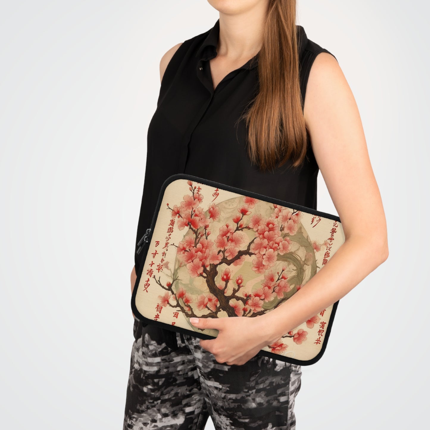 Whimsical Blossom Dreams: Laptop Sleeve with Delightful Flower Drawings and Cherry Blossoms