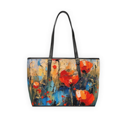 PU Leather Shoulder Bag Paradise: Abstract Poppy Artwork and Flower Drawings