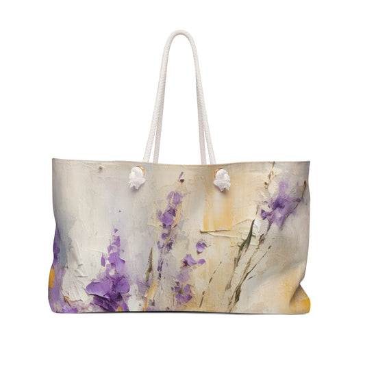 Expressive Lavender Drawing on Weekender Bag: A Symphony of Colors and Petals