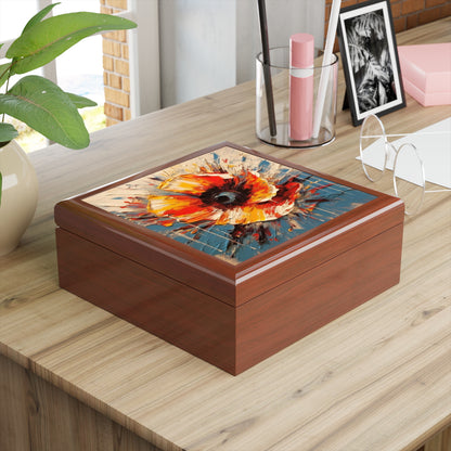 Poppy Symphony: Jewelry Box with Abstract Floral Artwork