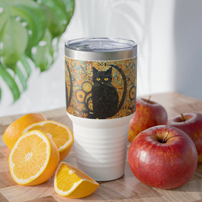 Gilded Feline Elegance: Ringneck Tumbler Unleashing the Artistic Splendor of Gustav Klimt's Cats