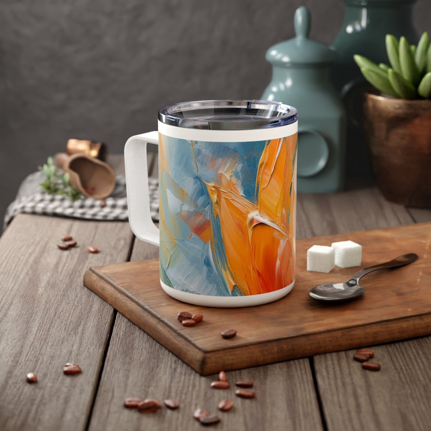 Orange Tulip Magic on Insulated Coffee Mug : A Blossoming Artistic Delight