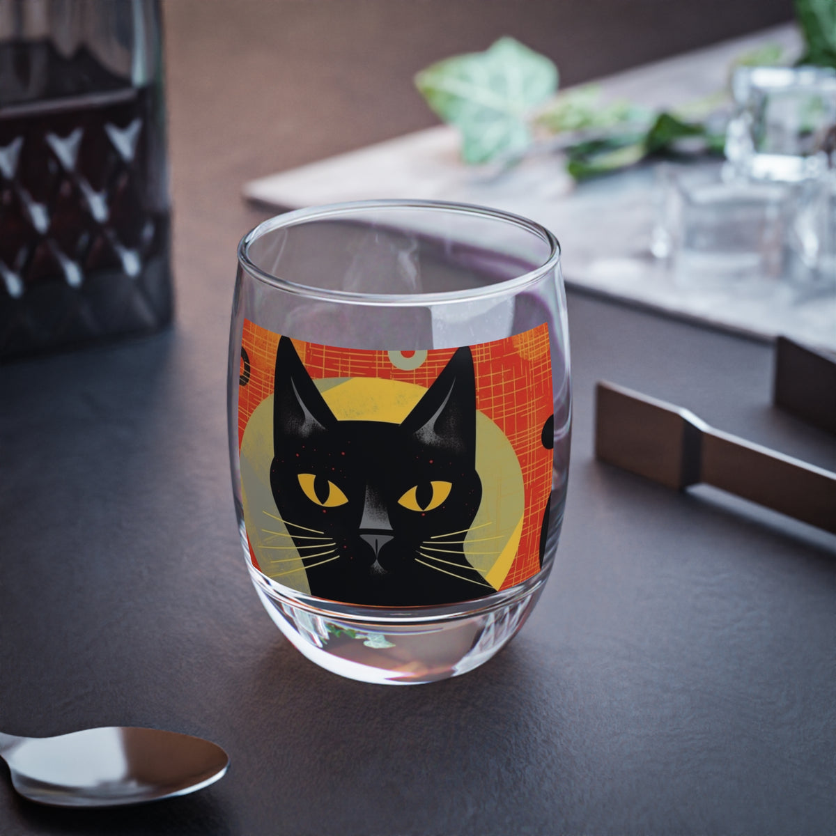 Midcentury Whisker Delight: Atomic Age Design Meets Cat-Inspired Whiskey Glass for Vintage Fashion Lovers