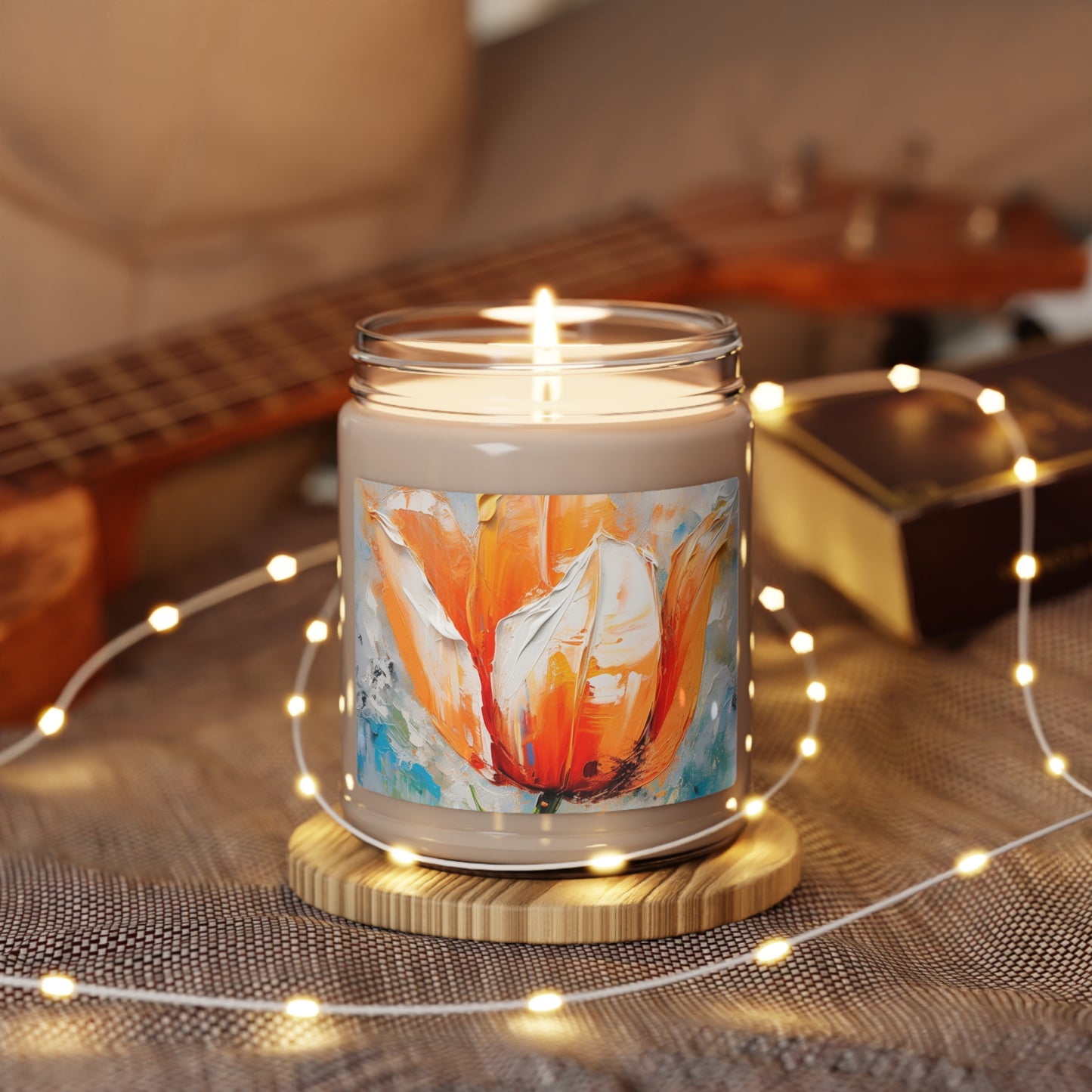 Scented Soy Candle with Vibrant Orange Tulip: Embrace the Beauty of Nature