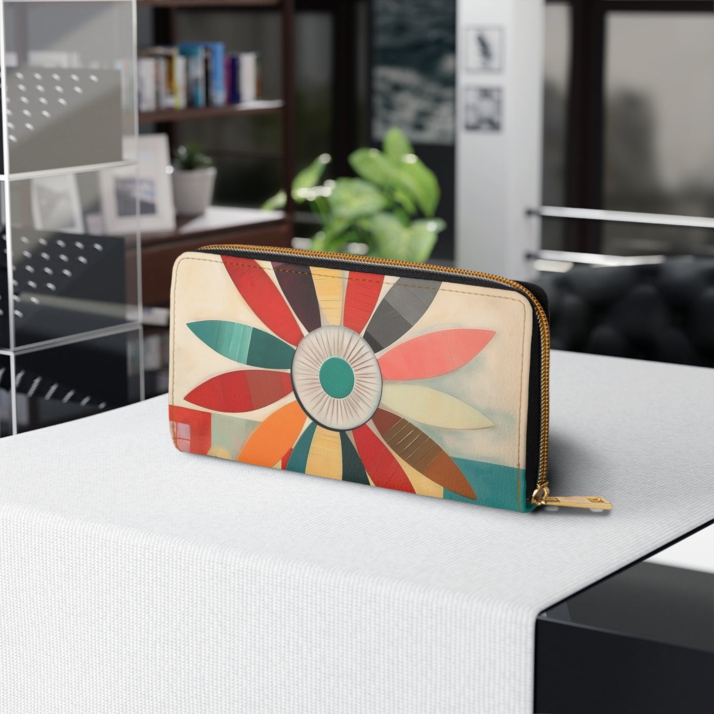 Atomic Age Design Midcentury Modern Flower Drawings Zipper Wallet
