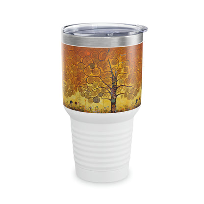 Symbolic Serenity: Ringneck Tumbler with Gustav Klimt's Tree of Life, Inspiring Artistic Elegance