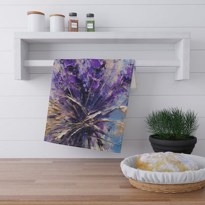Vibrant Lavender Art on Kitchen Towel: A Floral Delight for Your Senses