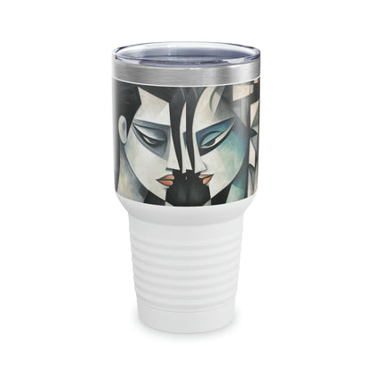 Artistic Finesse: Ringneck Tumbler with Cubist Art, Sip with Abstract Flair and Artistic Precision
