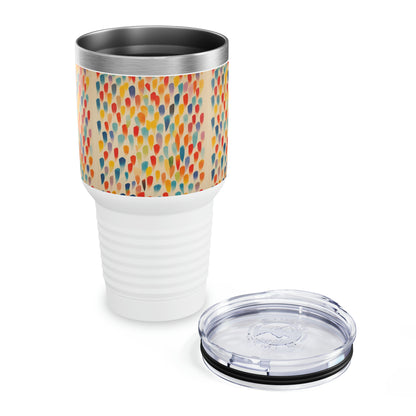 Dynamic Brushstrokes: Abstract Shapes Come Alive on a Ringneck Tumbler