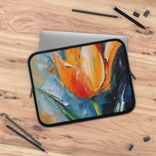 Orange Tulip Magic on Laptop Sleeve: A Blossoming Artistic Delight