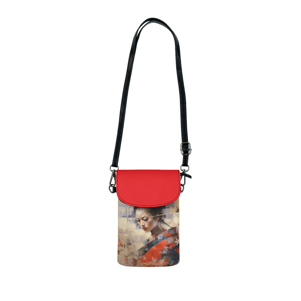Japanese-Inspired Abstract Oil Painting Small Cell Phone Wallet: Celebrating Geisha Beauty