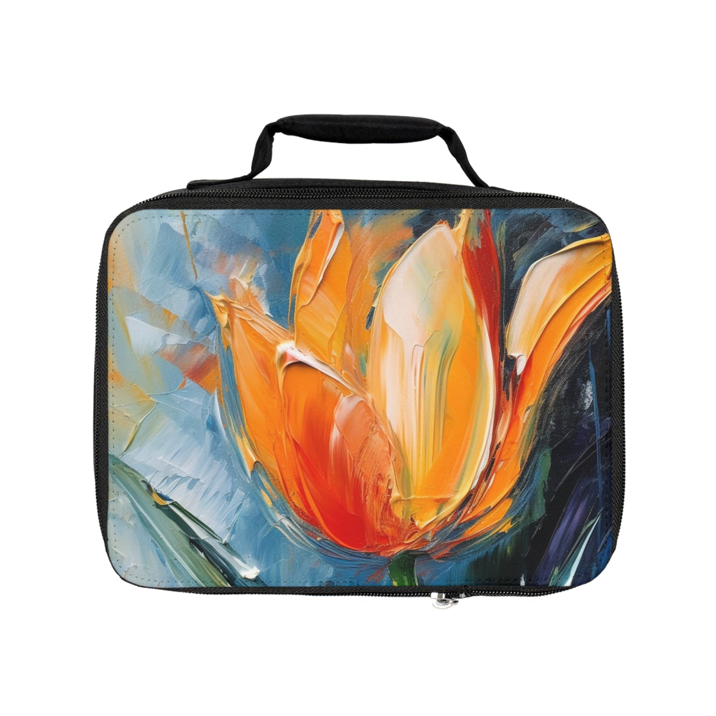 Orange Tulip Magic on Lunch Bag: A Blossoming Artistic Delight