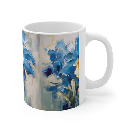 Embrace Artistic Expression with Blue Orchid Abstract Painting Ceramic Mug