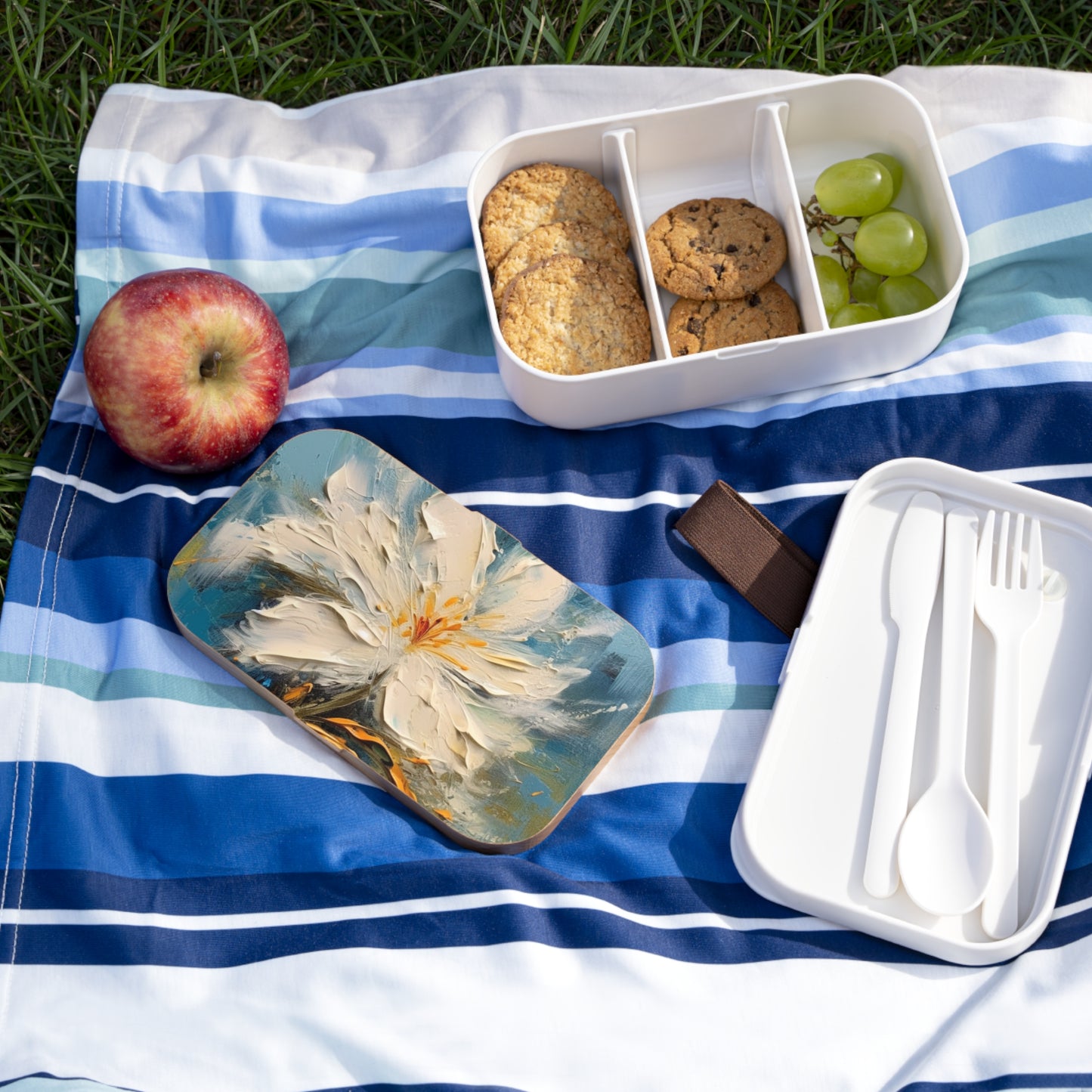 Nature's Serenade: Bento Box adorned with an Abstract Oil Painting of Jasmine