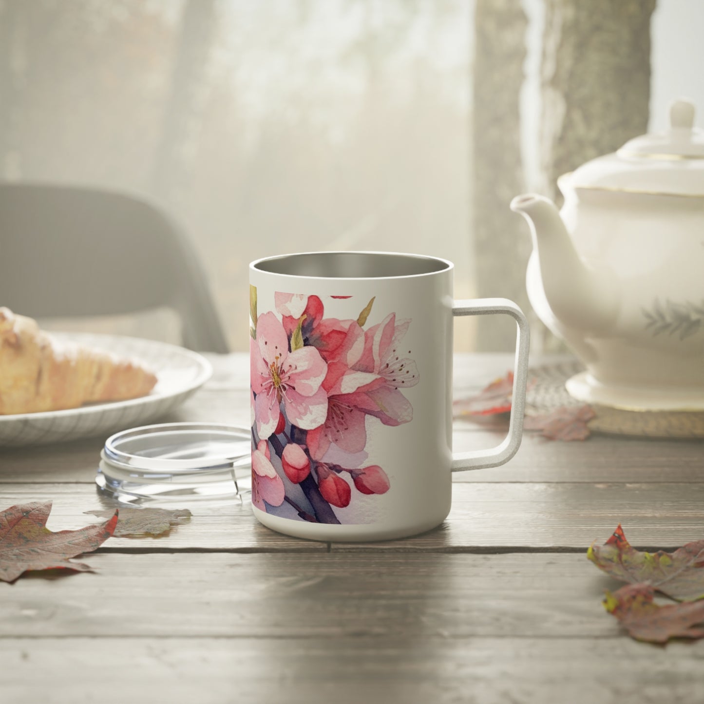 Cherry Blossom Delight: Floral Watercolor Insulated Coffee Mug