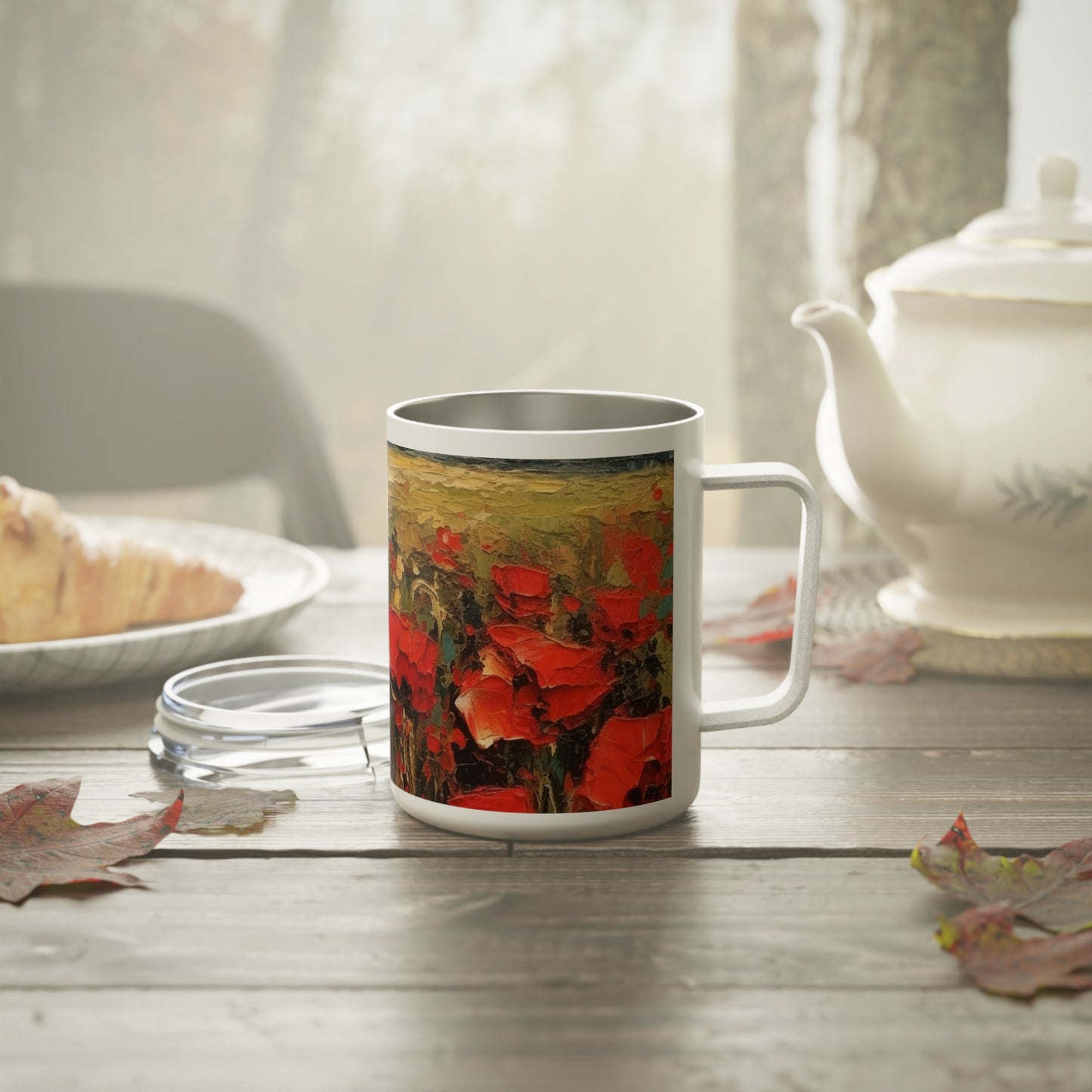 Abstract Poppy Fields: Insulated Coffee Mug for Artistic Inspiration