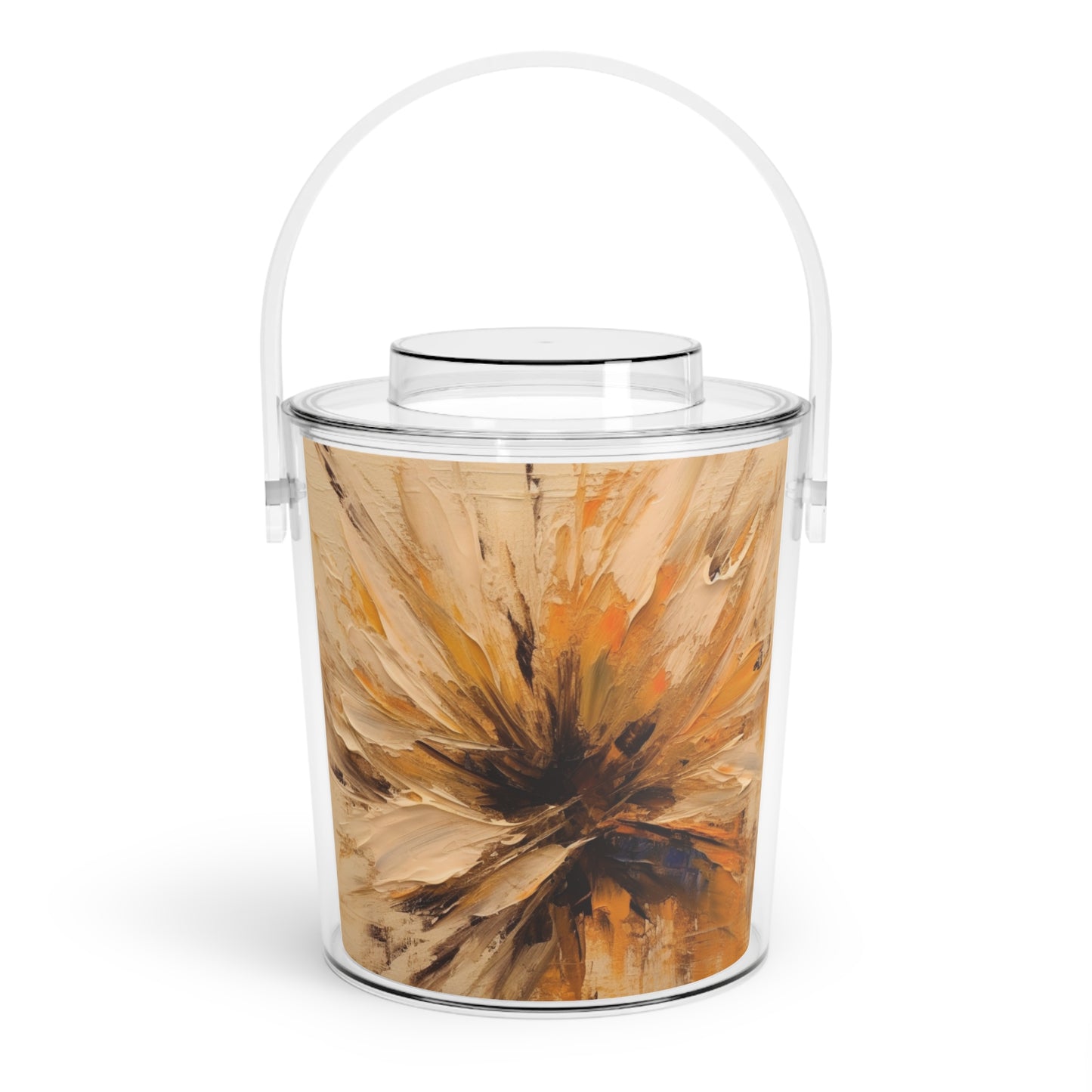 Abstract Tan Hua Painting on Ice Bucket with Tongs: A Fusion of Art and Nature