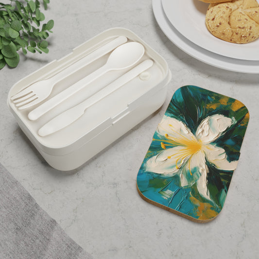 Floral Symphony: Bento Box featuring an Abstract Oil Painting of Jasmine