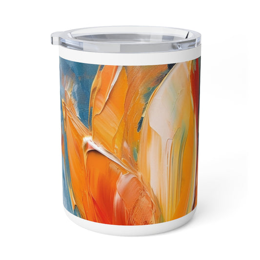 Orange Tulip Magic on Insulated Coffee Mug : A Blossoming Artistic Delight