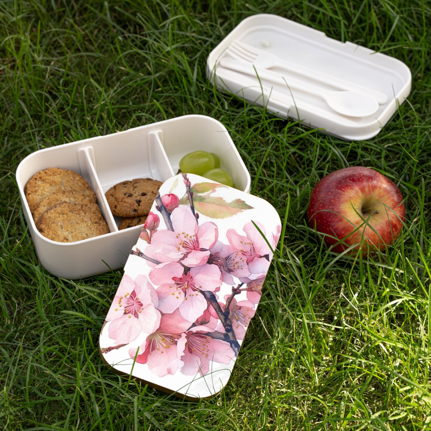 Whimsical Delight: Watercolor Cherry Blossom Tree Bento Box