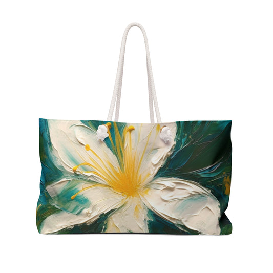 Floral Symphony: Weekender Bag featuring an Abstract Oil Painting of Jasmine