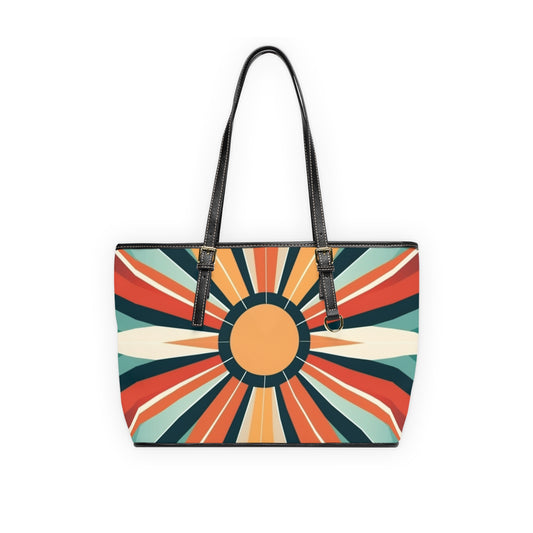 Atomic Age Luxury: Midcentury Modern Brown Leather Shoulder Bag in Starburst Candy Colored