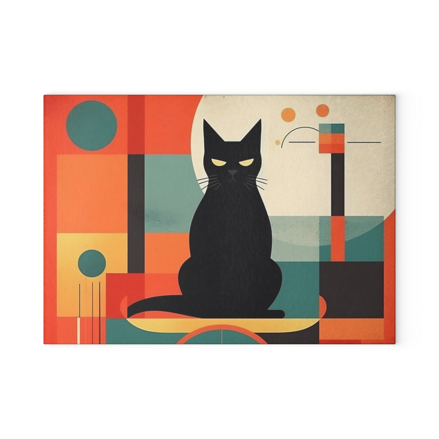 Artistic Abstractions and Playful Paws: Modern Abstract Cat Art-inspired Glass Cutting Board with Atomic Age Flair