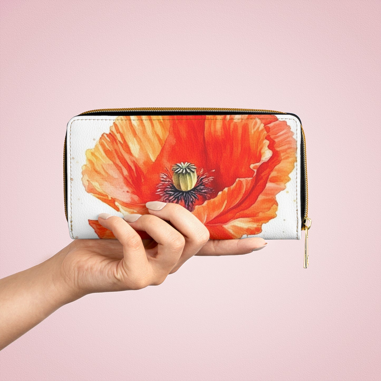 Watercolor Poppy Garden Zipper Wallet: Unleash the Beauty of Nature