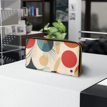 Abstract Elegance: Midcentury Modern Zipper Wallet with Modern Abstract Art and Vintage Fashion