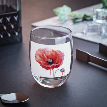 Poppy-Inspired Watercolor Whiskey Glass: A Delicate Blend of Art