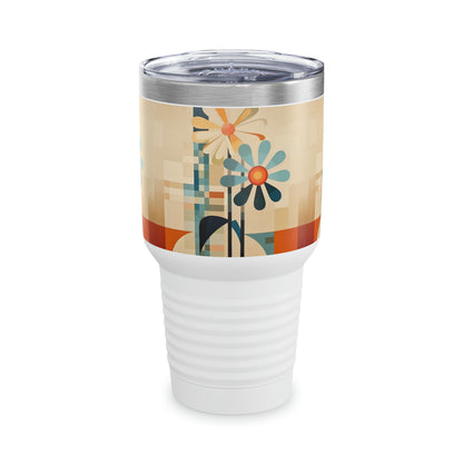 Sleek Fusion: Midcentury Modern Ringneck Tumbler with Atomic Age Design and Beautiful Flower Drawings