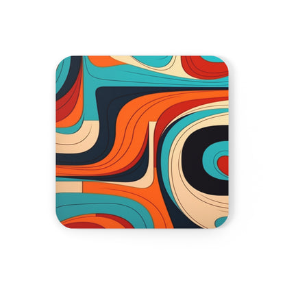 Midcentury Abstractions: Abstract-Inspired Corkwood Coaster Set for Atomic Age Design