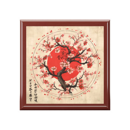 Nature's Brushstrokes: Jewelry Box Featuring Captivating Cherry Blossom Drawings