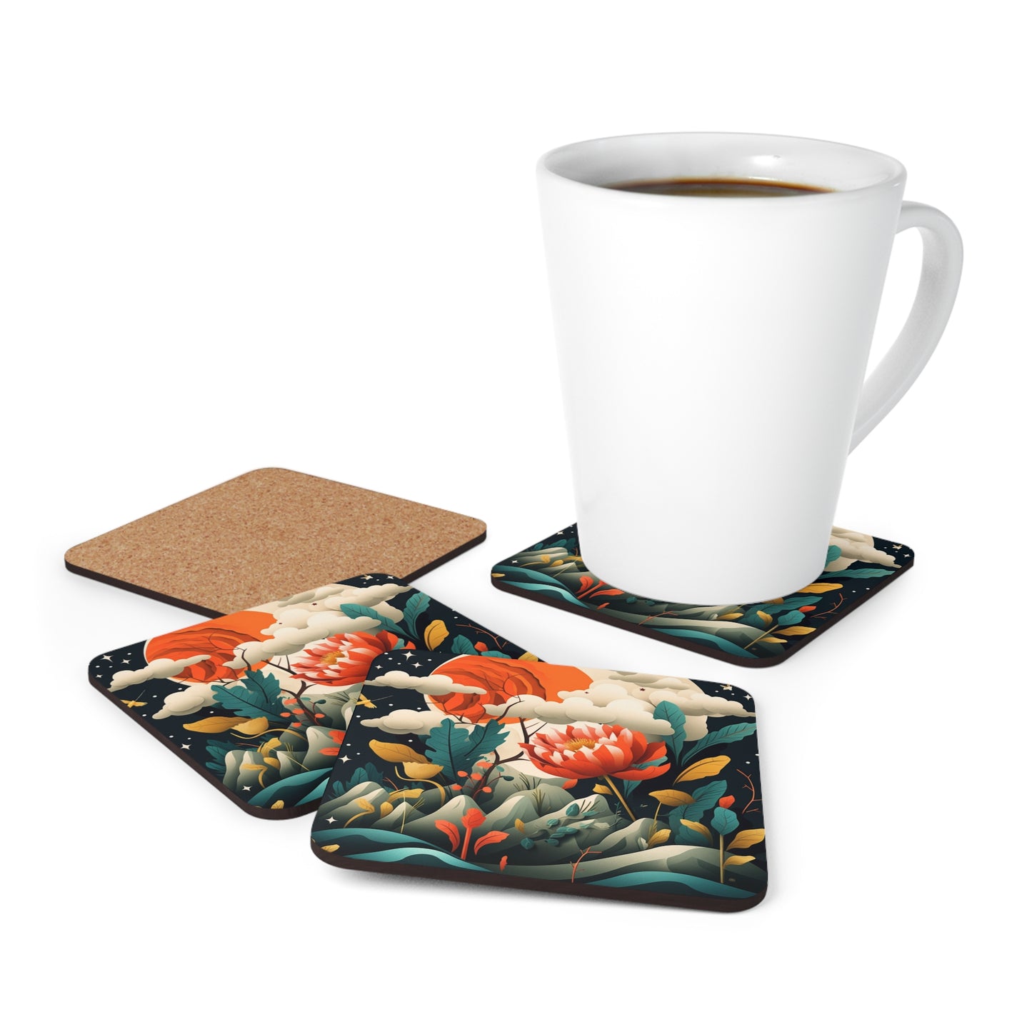 Simplicity Redefined: Minimalist Midcentury Modern Corkwood Coaster Set with Scandinavian Influence