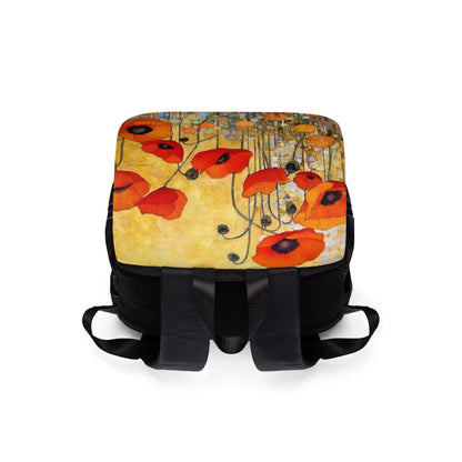 Elevate Your Style: Unisex Casual Shoulder Backpack Adorned with Gustav Klimt's Poppies